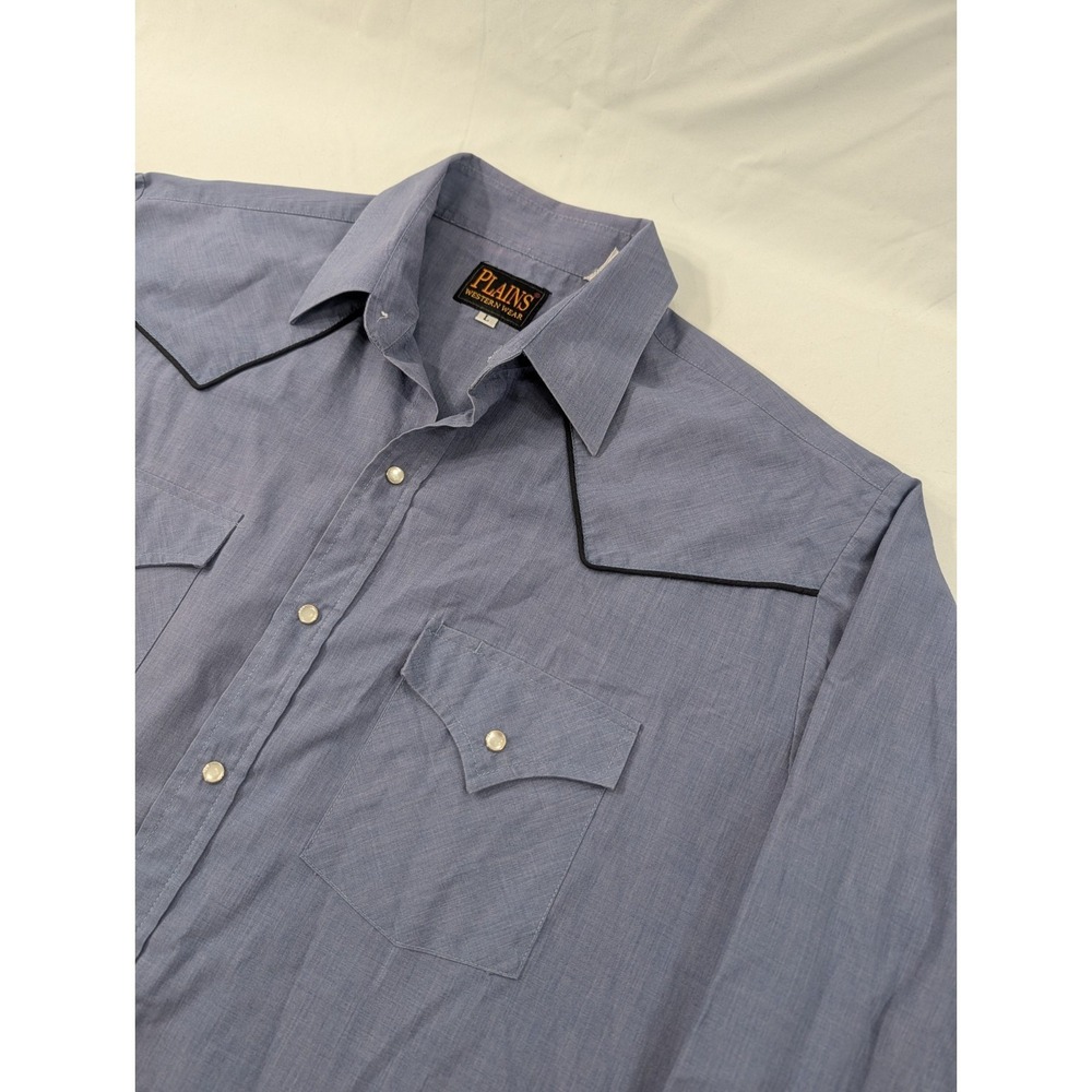 Plains Western Wear Mens Large Embroidered Long Sleeve Pearl Snap Chambray VTG